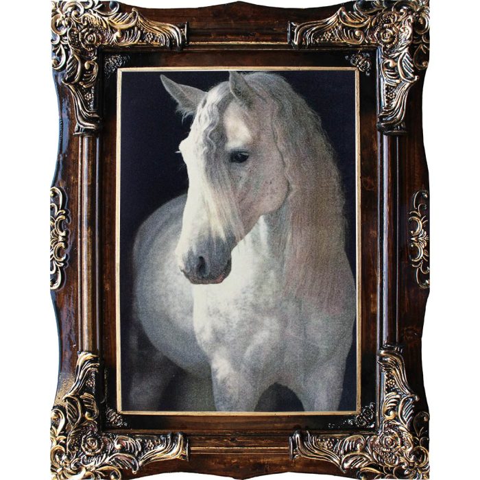 تابلو فرش حیوانات طرح اسب سفید