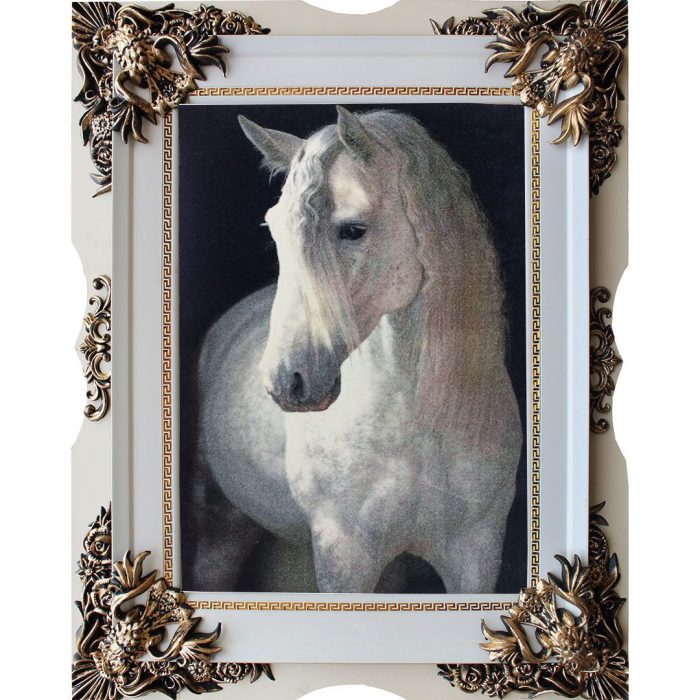 تابلو فرش حیوانات طرح اسب سفید