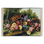 flower pictorial carpet panel and colored wicker vase, code 9095