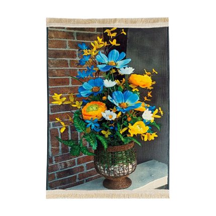تابلو فرش گل و گلدان زرد و آبی کد 64