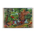 scenery pictorial carpet panel with design of hut and shed, code 148