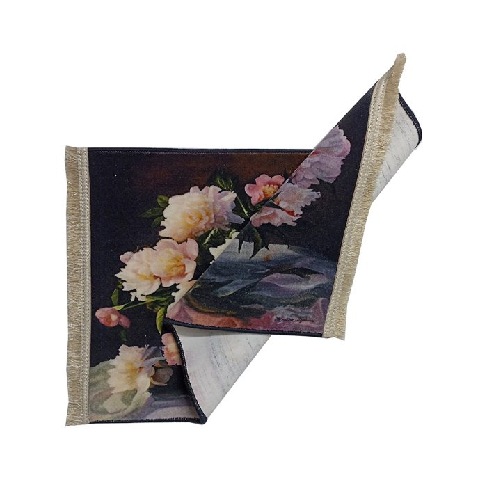تابلو فرش چاپی گل و گلدان سفید کد 1905