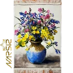 yellow flower pictorial carpet with clay vase, code 30290