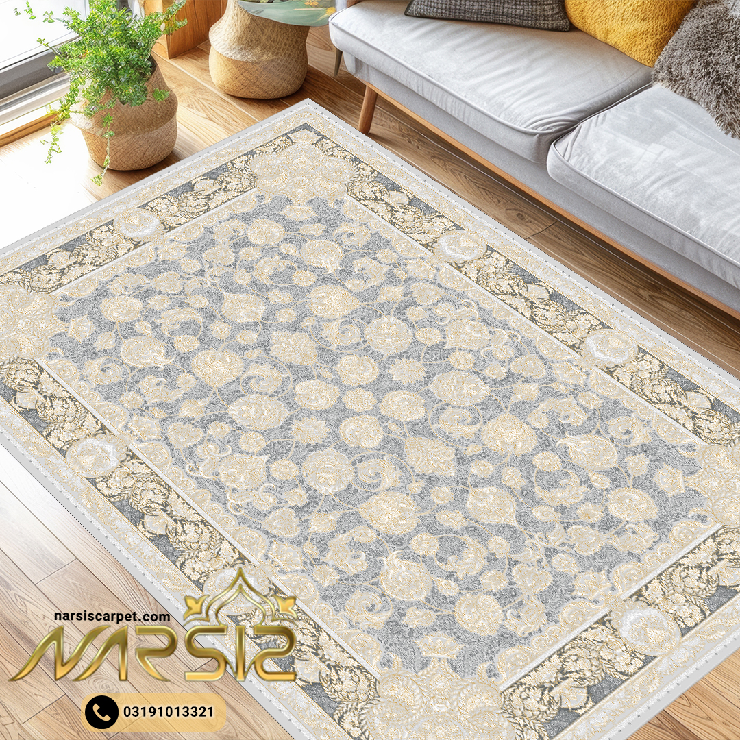 فرشینه فرش افشان طرح روژین رنگ طوسی کد 9008 - نارسیس کارپت