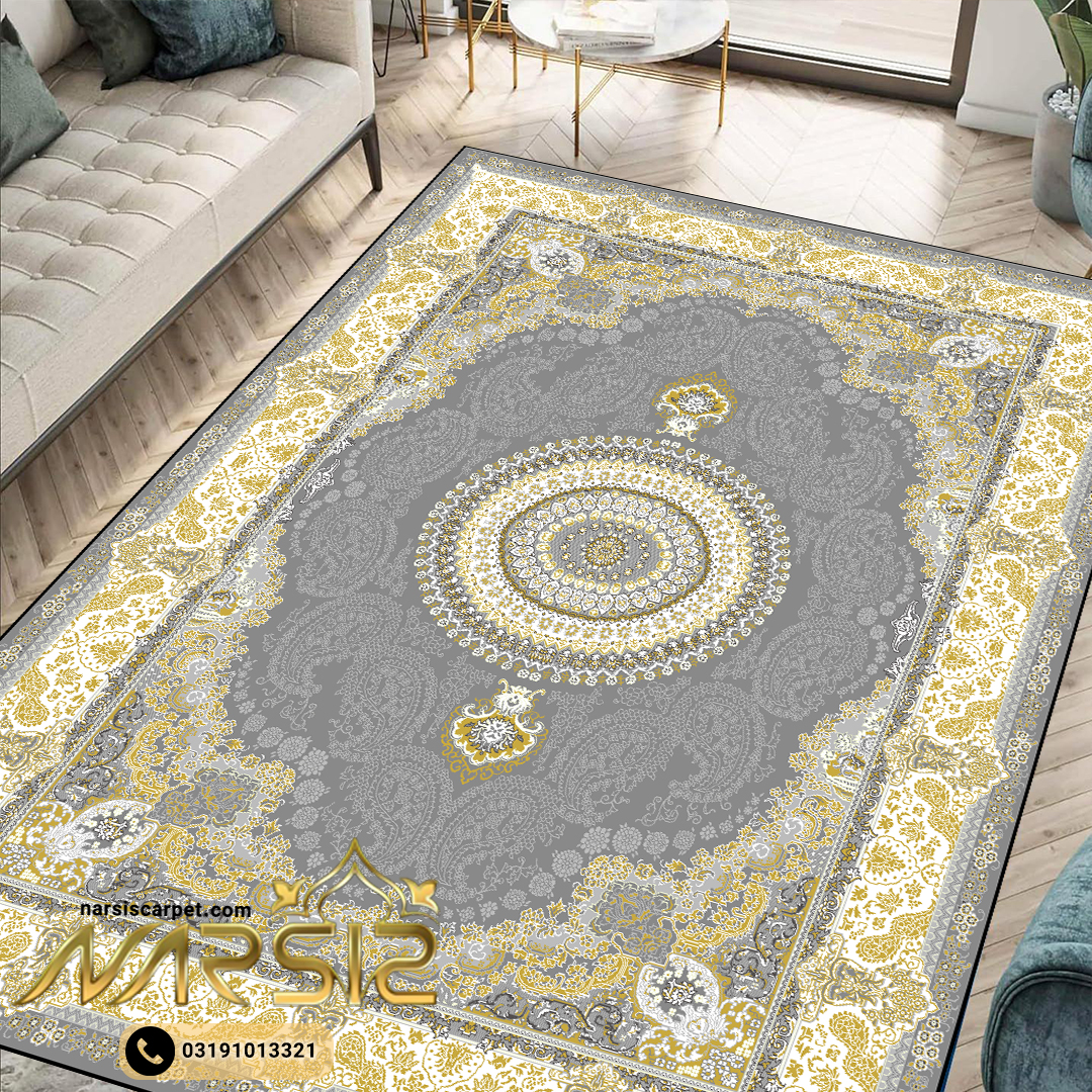 فرشینه فرش طرح تبریز رنگ طوسی کد 9009 - نارسیس کارپت