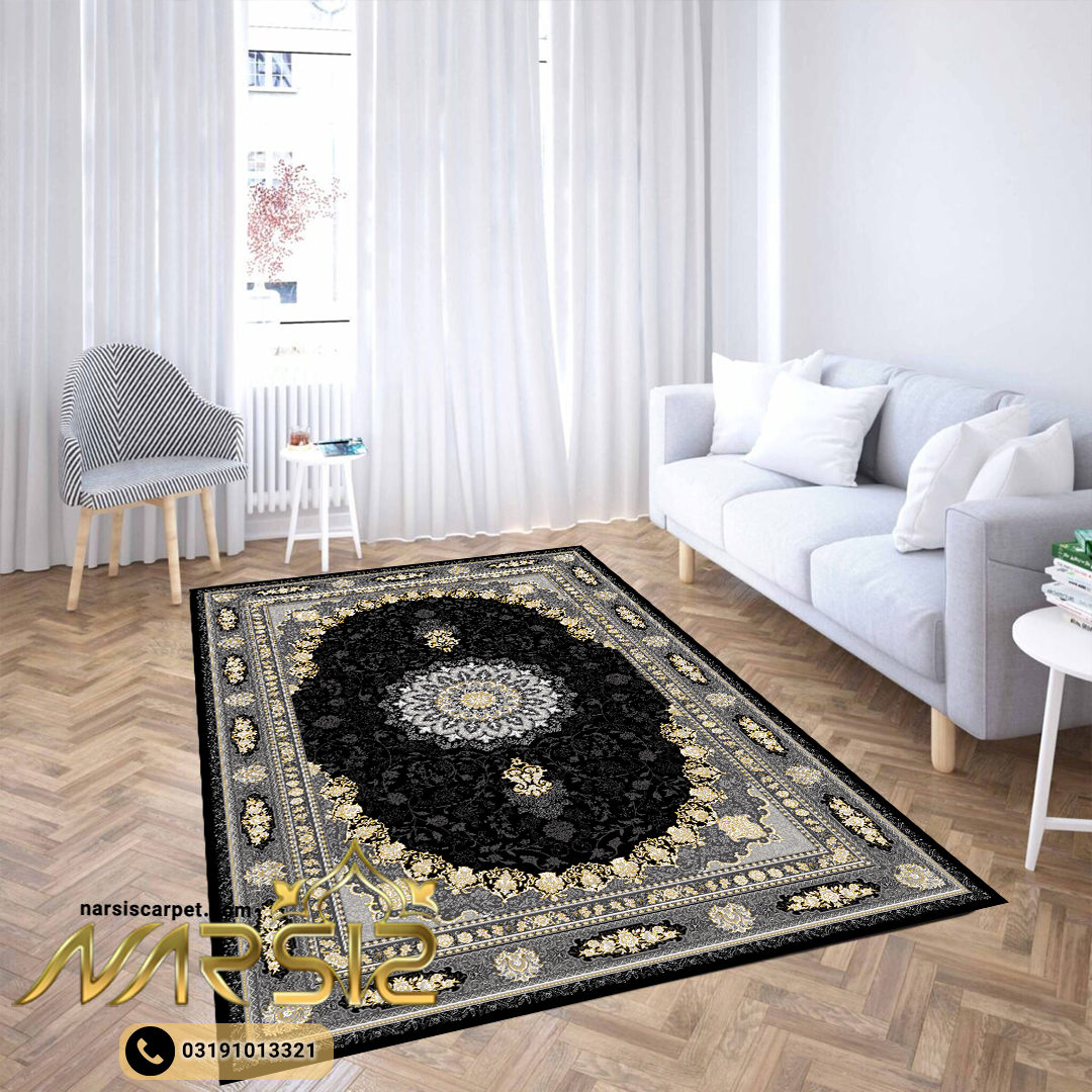 فرشینه فرش طرح فرش آنیسا رنگ زغالی کد 9014 - نارسیس کارپت