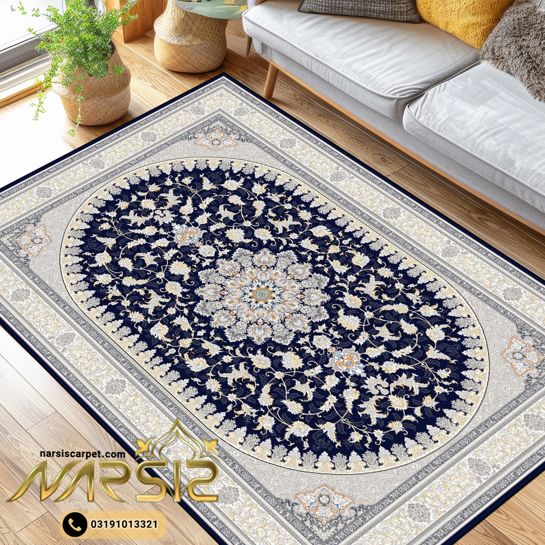 فرشینه فرش طرح فرش سمین رنگ سرمه ای کد 9015 - نارسیس کارپت