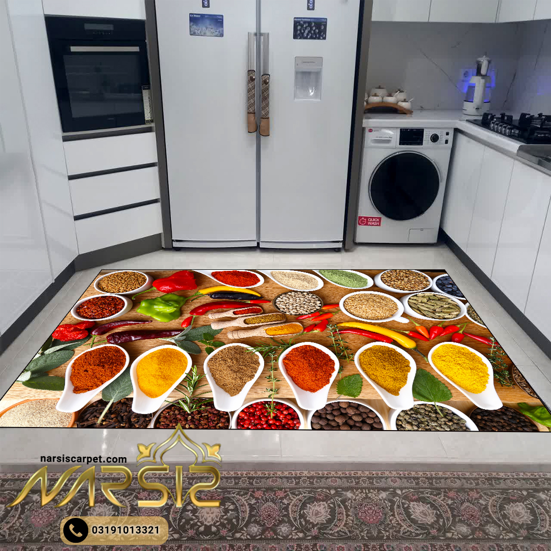 فرشینه آشپزخانه طرح قاشق های ادویه کد 7004 - فرشینه نارسیس