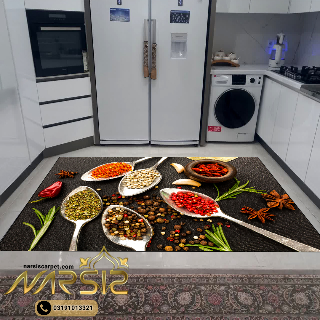 فرشینه آشپزخانه طرح قاشق ادویه های تازه کد 7010 - فرشینه نارسیس