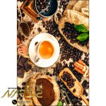 فرشینه آشپزخانه طرح فنجان با دانه های قهوه کد 7012 - فرشینه نارسیس