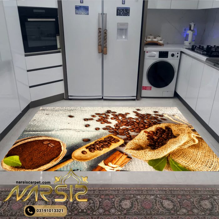 فرشینه آشپزخانه طرح دانه و پودر قهوه کد 7013 - فرشینه نارسیس