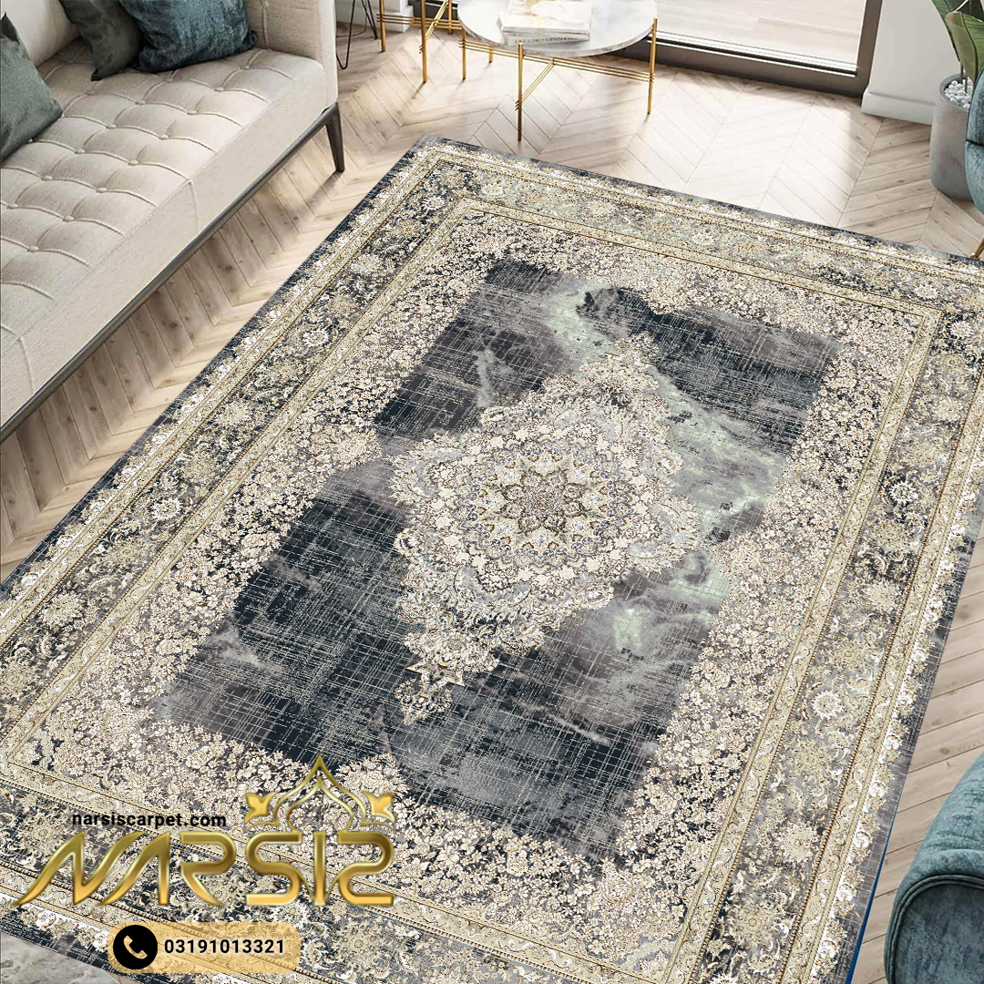 فرشینه وینتیج طرح طاها رنگ زغالی کد 9003 - نارسیس کارپت