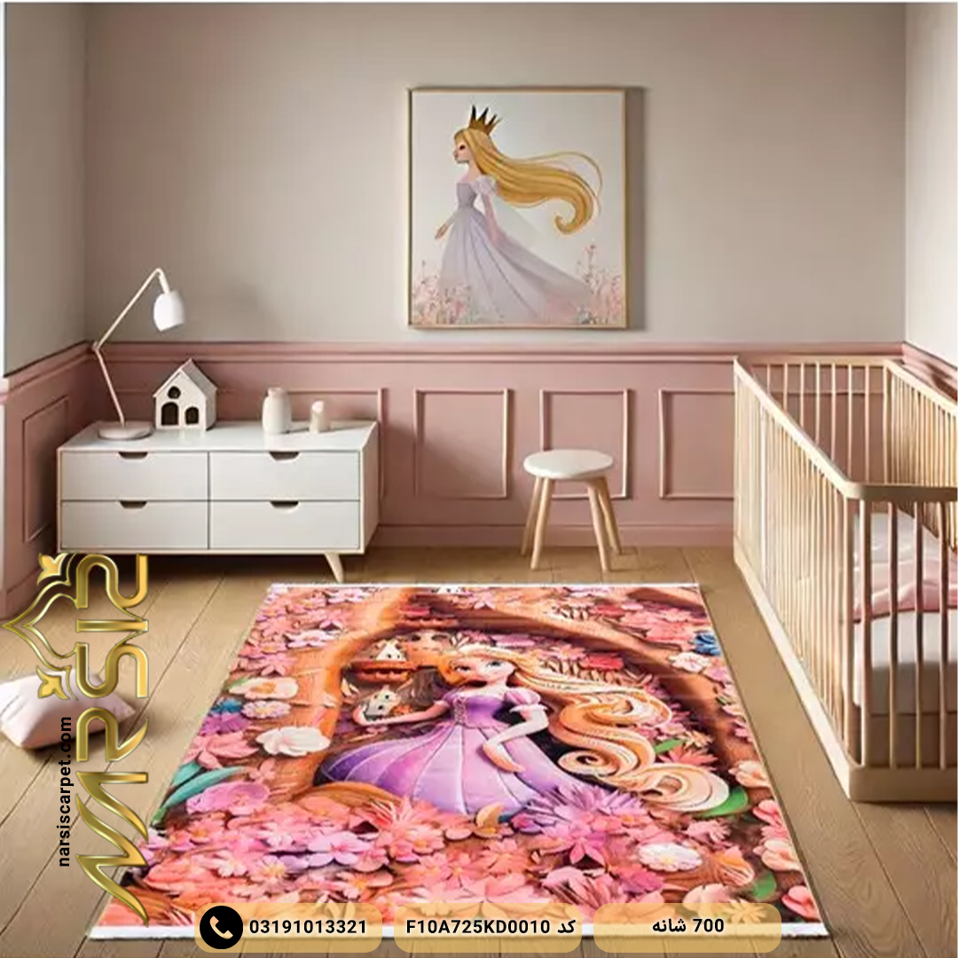 فرش کودک دخترانه طرح شاهزاده کد 25KD0010
