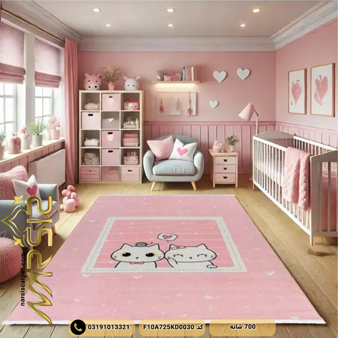 فرش کودک دخترانه طرح گربه های ملوس کد 25KD0030