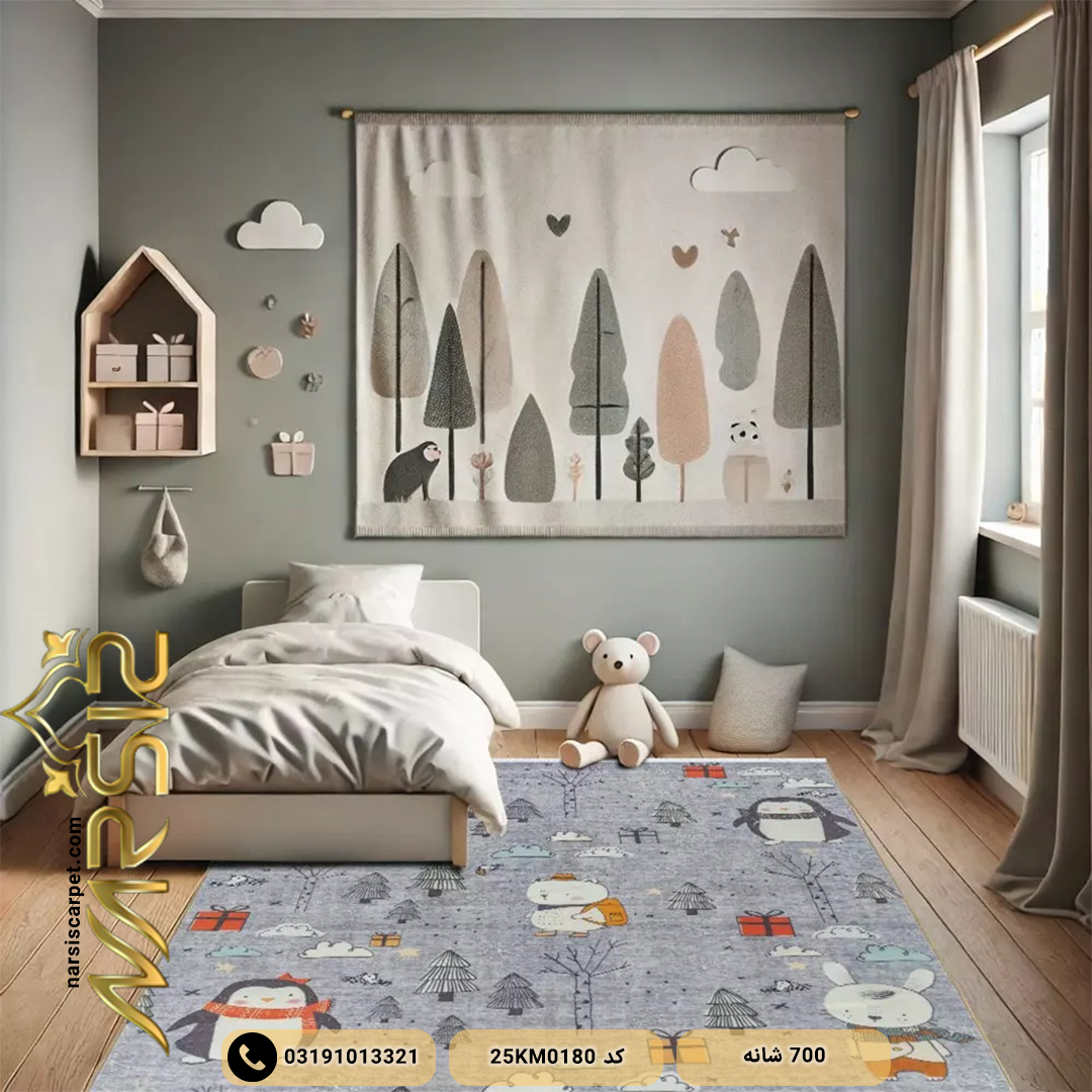 فرش کودک طرح زمستان سرد کد 25KM0180 - فرش نارسیس